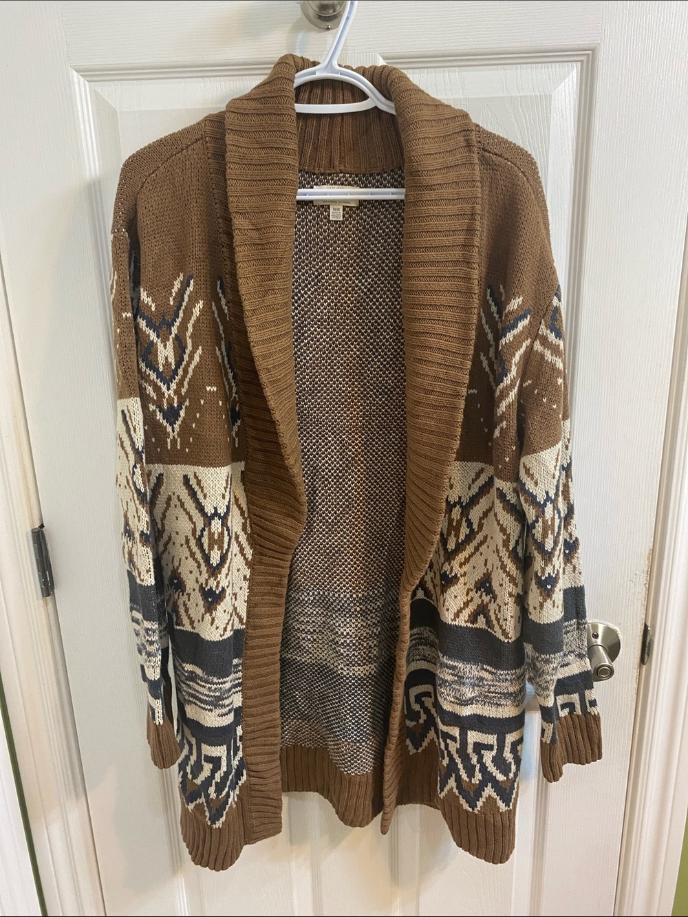 Lucky Brand Southwest Shawl Collar Long Brown Blue Cardigan Women’s Medium Fall